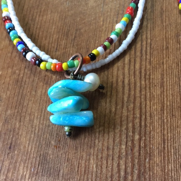 Ladies Double Strand Beaded Necklace, White/Multi-Color Handmade Ladies Necklace - Picture 7 of 9